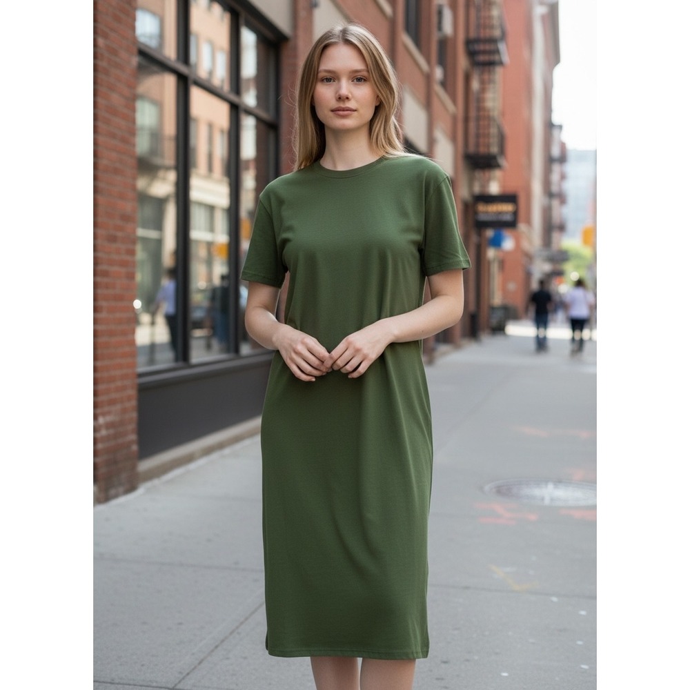 J.Crew Womens Olive Green Short Sleeve Crew Neck Midi T-Shirt Dress Size S Q0391